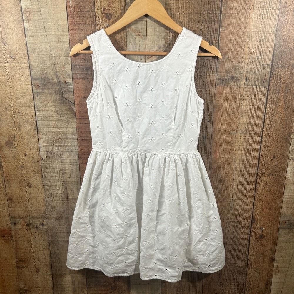Fun & Flirt White Skull Eyelet Dress Women's Small Fit Flare Gothic Pastel Goth